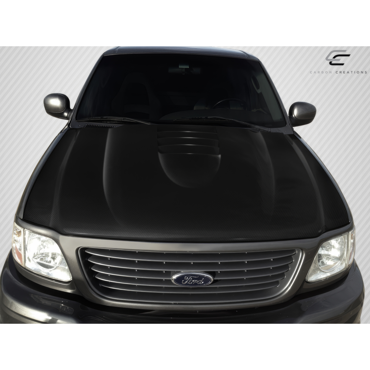 Modify your Ford F-150 1997 with our Exterior/Hoods - Top view of the hood at a straight angle