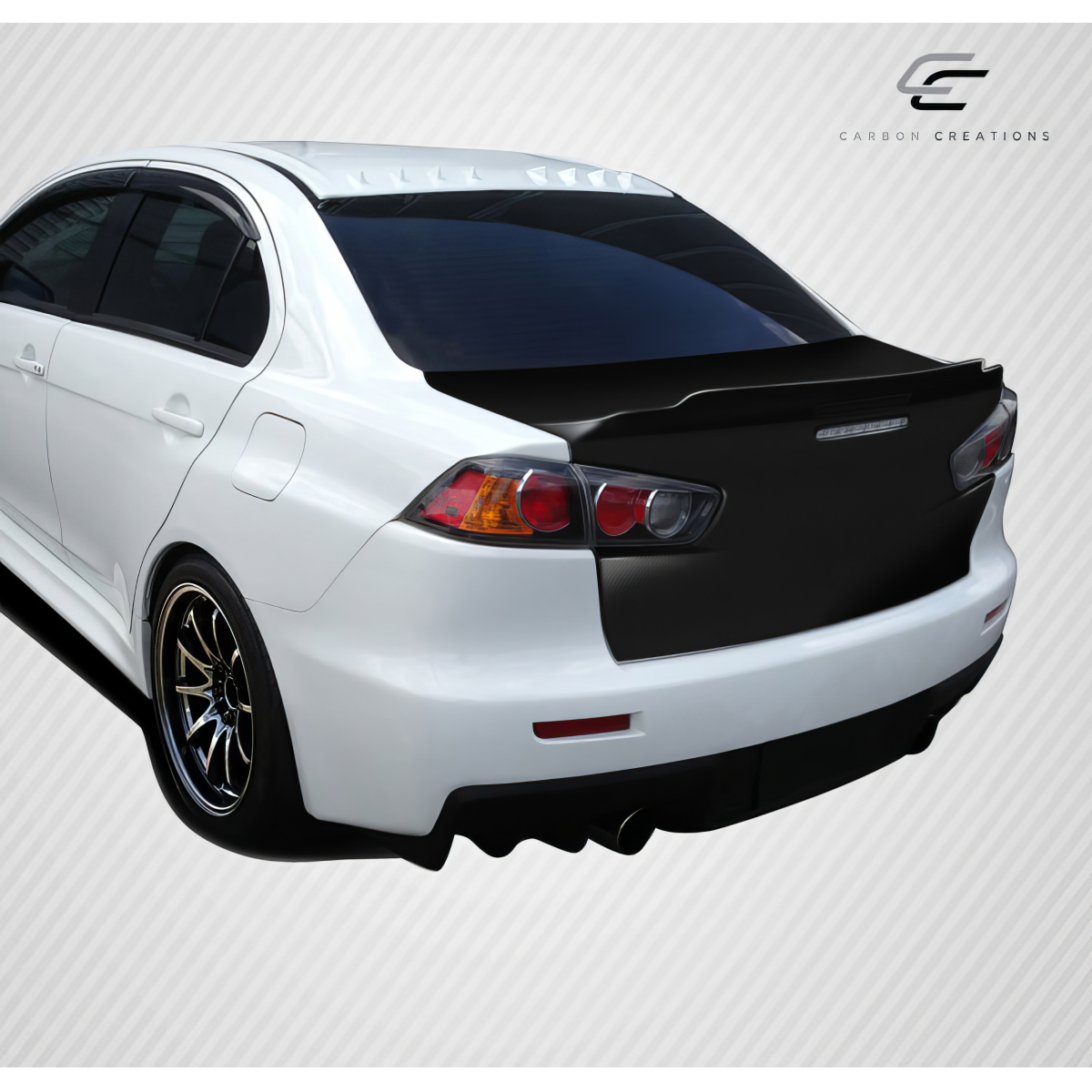 Modify your Mitsubishi Evolution 2008 with our Exterior/Trunks - Rear angle view of car trunk attachment