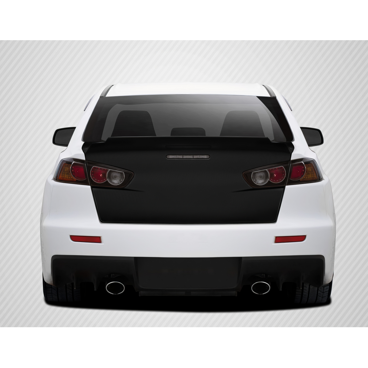 Modify your Mitsubishi Evolution 2008 with our Exterior/Trunks - Rear view of vehicle parts at a straight angle