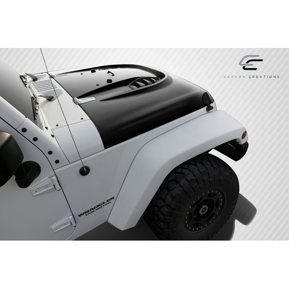 Modify your Jeep Wrangler 2007 with our Exterior/Hoods - Top angled view of Jeep hood