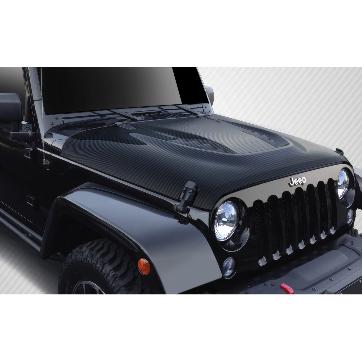 Modify your Jeep Wrangler 2007 with our Exterior/Hoods - Viewed from the front at a slight angle