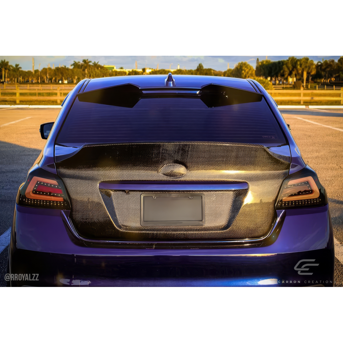 Modify your Subaru WRX 2015 with our Exterior/Trunks - Rear view angle of Subaru WRX with carbon trunk