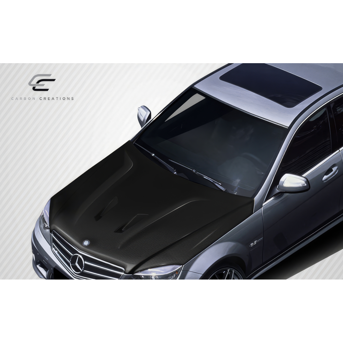 Modify your Mercedes-Benz C300 2008 with our Exterior/Hoods - Top down view of car hood at slight angle