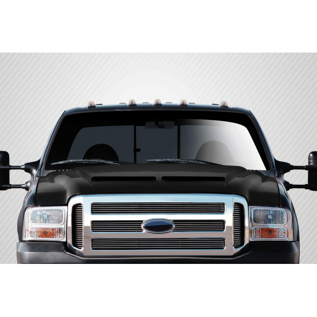 Modify your Ford F-250 Super Duty 1999 with our Exterior/Hoods - Front view of carbon fiber hood at eye level