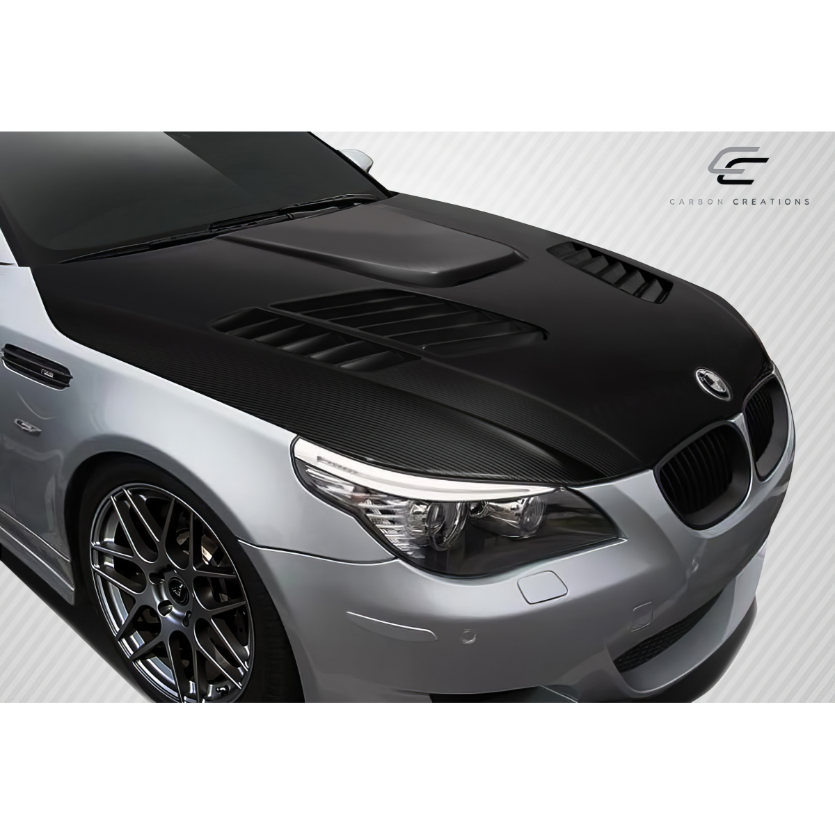 Modify your BMW 5-Series 2004 with our Exterior/Hoods - Image shows car hood from a top angle