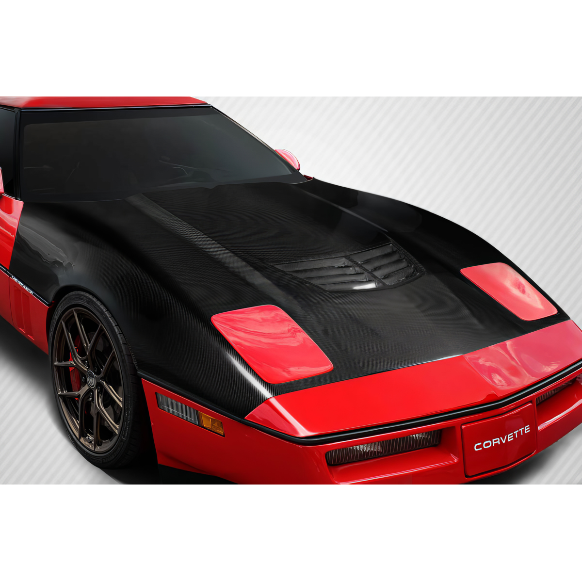 Modify your Chevrolet Corvette 1985 with our Exterior/Hoods - Front angle view of the modified car hood
