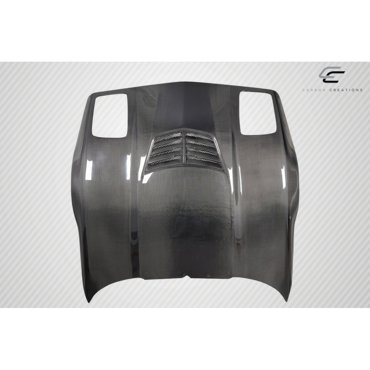 Modify your Chevrolet Corvette 1985 with our Exterior/Hoods - Top view of carbon fiber hood at a frontal angle