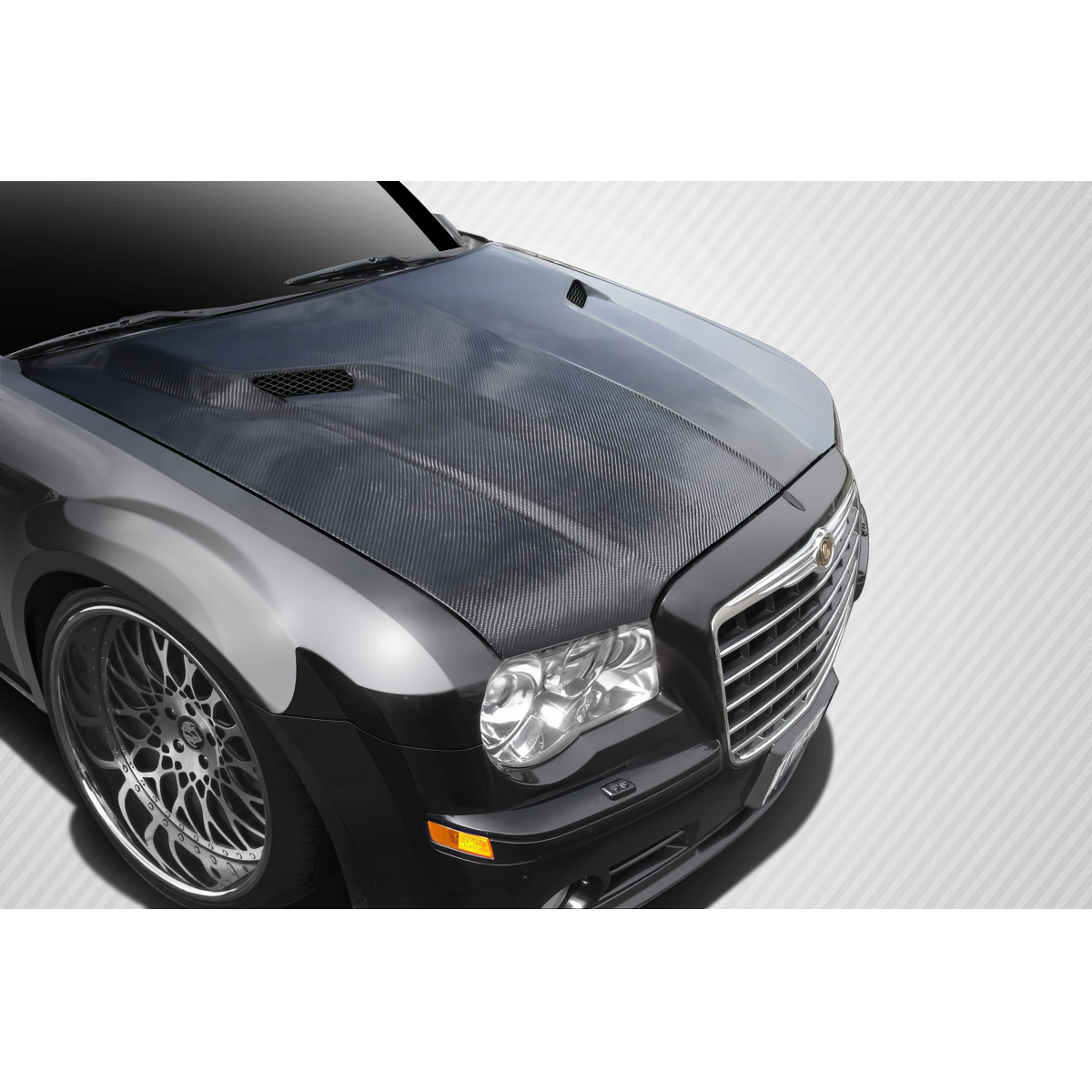 Modify your Chrysler 300 2005 with our Exterior/Hoods - Top down angle of carbon fiber hood