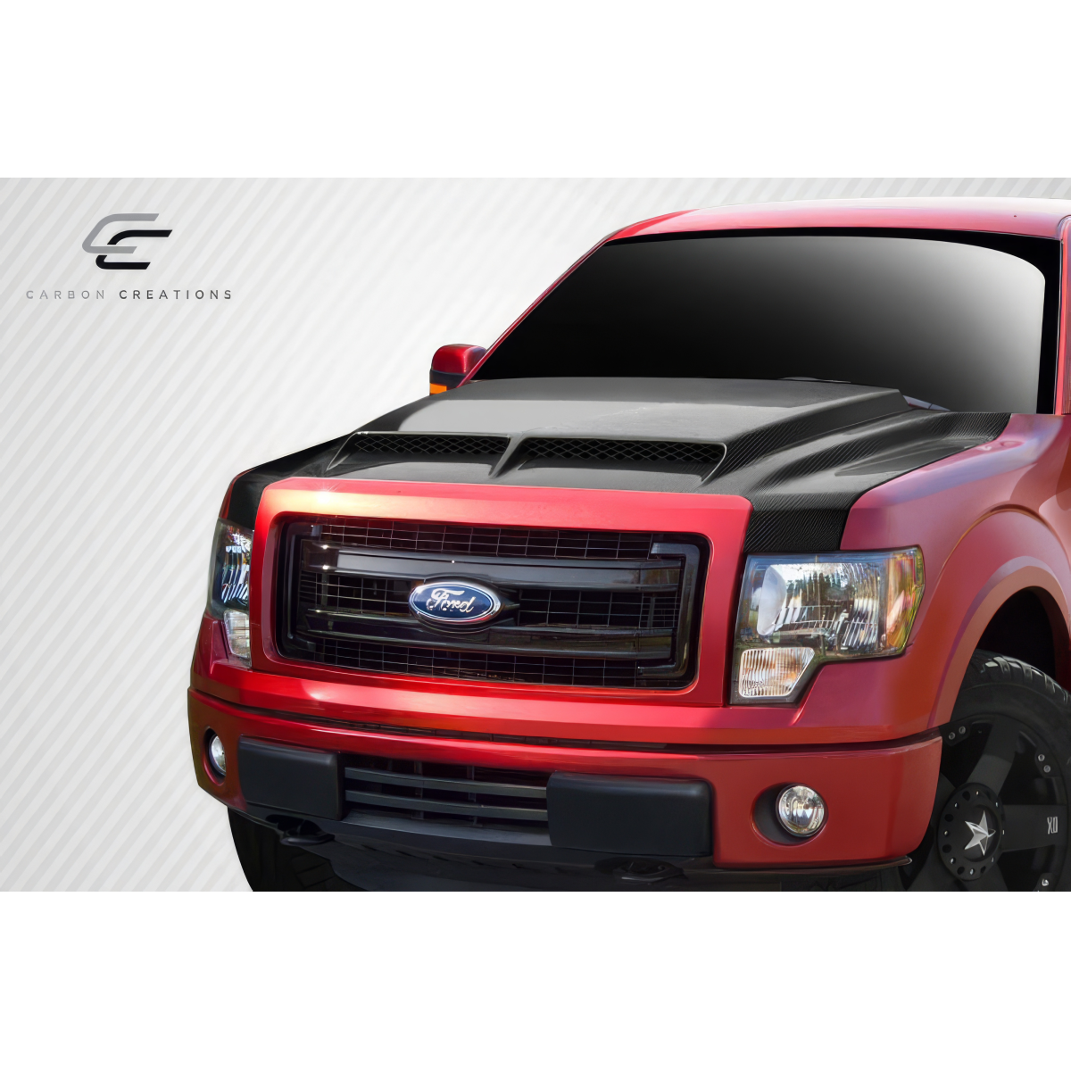 Modify your Ford F-150 2009 with our Exterior/Hoods - Front three quarter angle view of the hood