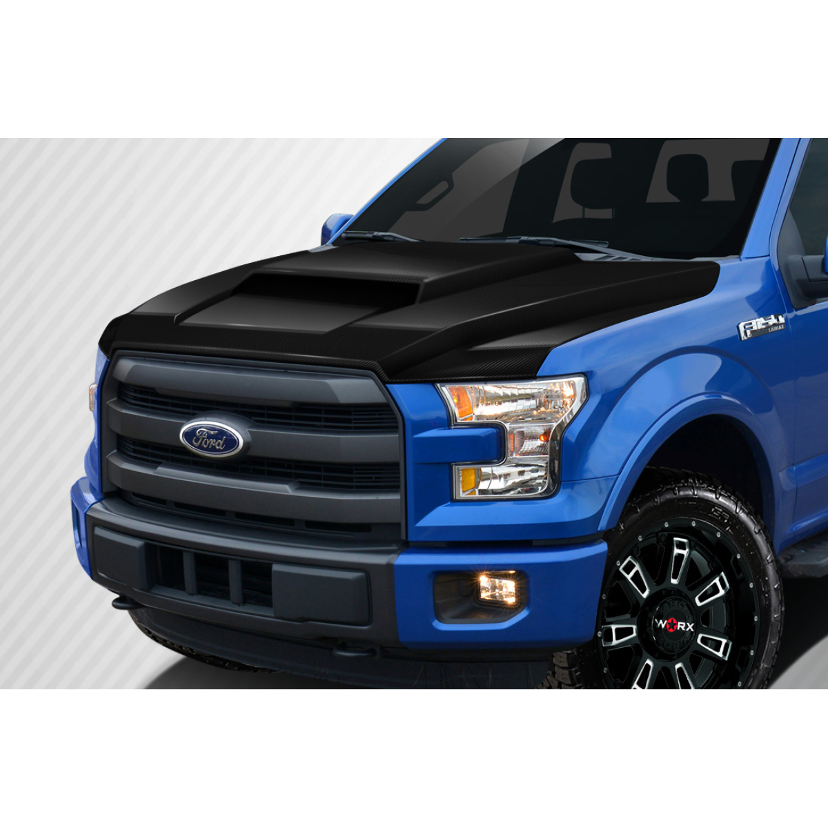 Modify your Ford F-150 2015 with our Exterior/Hoods - Front angle view of hood on vehicle