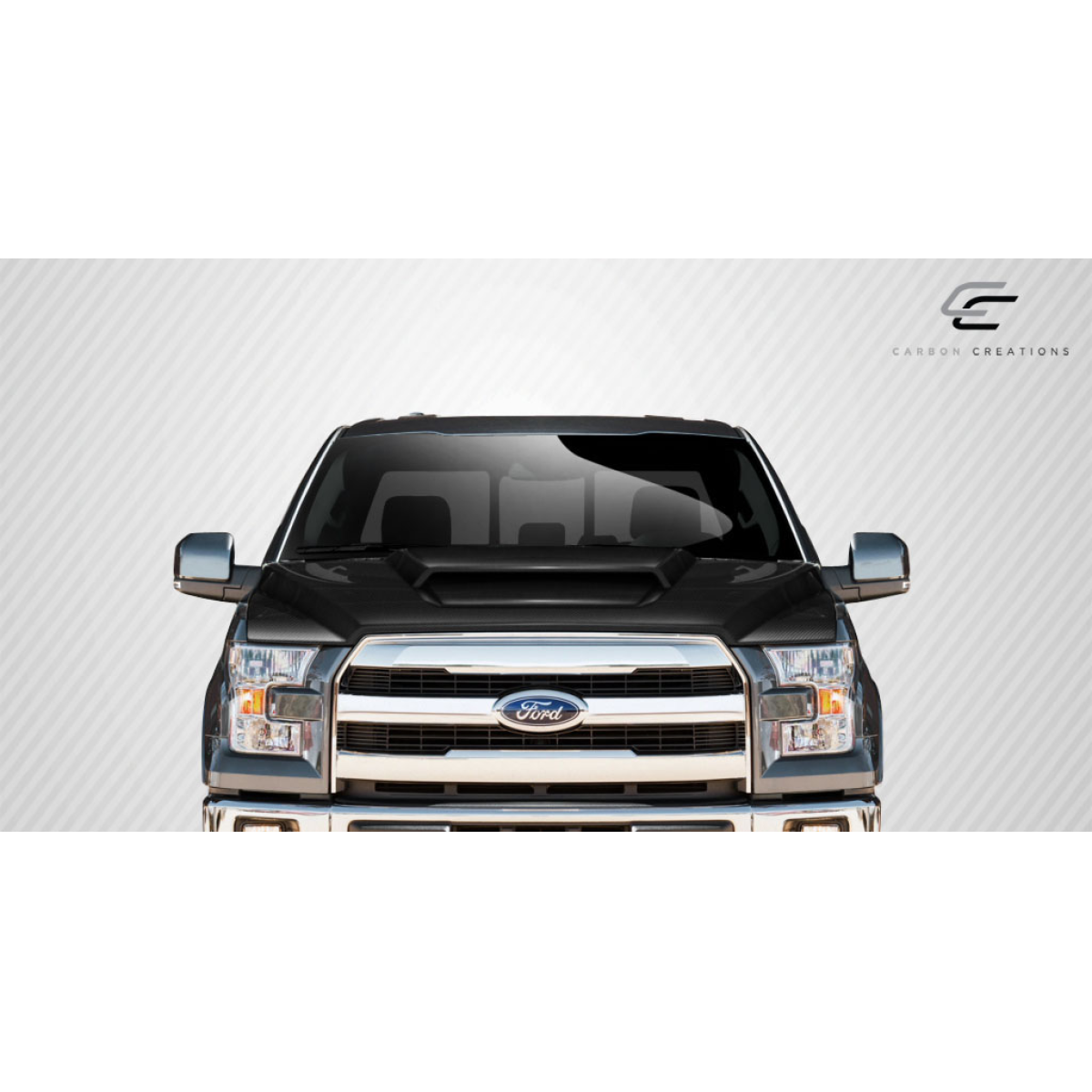 Modify your Ford F-150 2015 with our Exterior/Hoods - Front view of hood part at 0 degrees angle