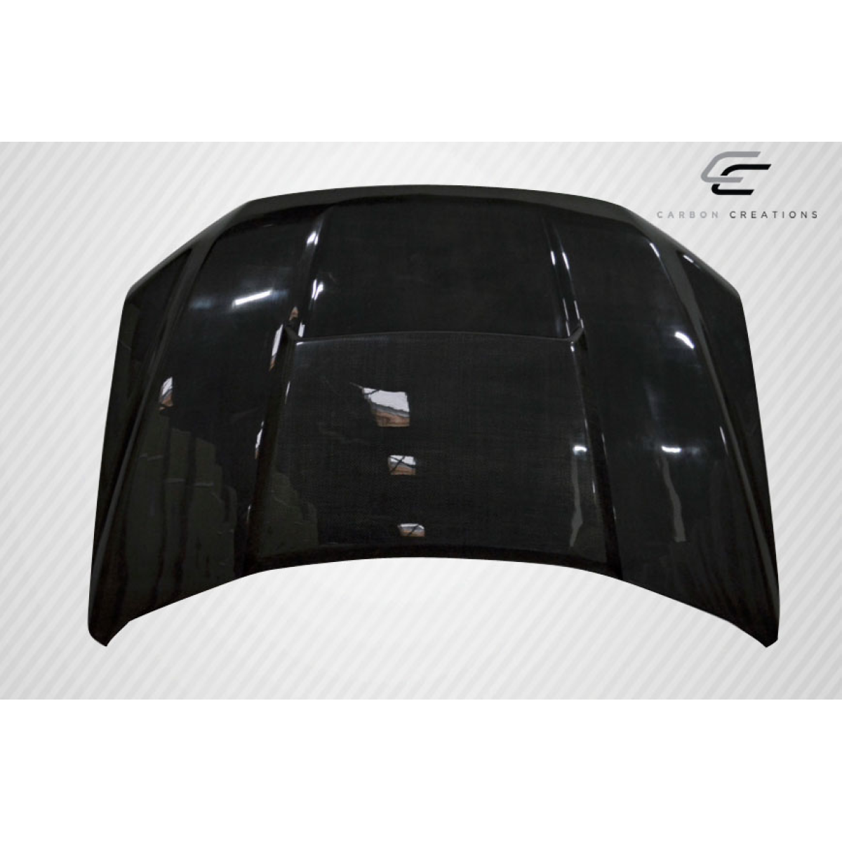 Modify your Ford F-150 2015 with our Exterior/Hoods - Part viewed at a straight on angle