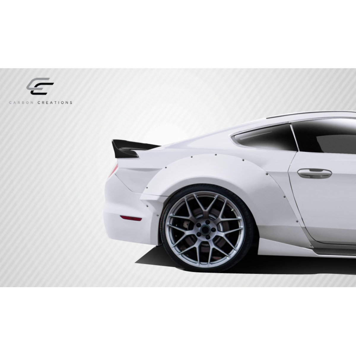 Modify your Ford Mustang 2015 with our Exterior/Wings - Rear angle showcasing carbon fiber spoiler