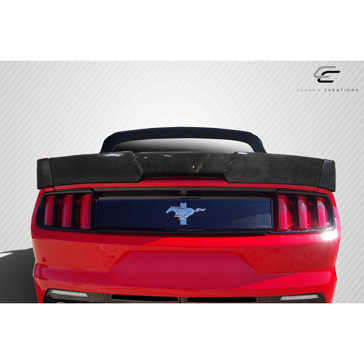 Modify your Ford Mustang 2015 with our Exterior/Wings - Rear view angle of the Mustang with wing spoiler