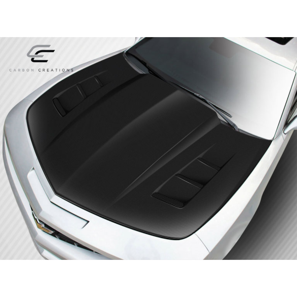 Modify your Chevrolet Camaro 2010 with our Exterior/Hoods - Top down view of car hood at slight angle