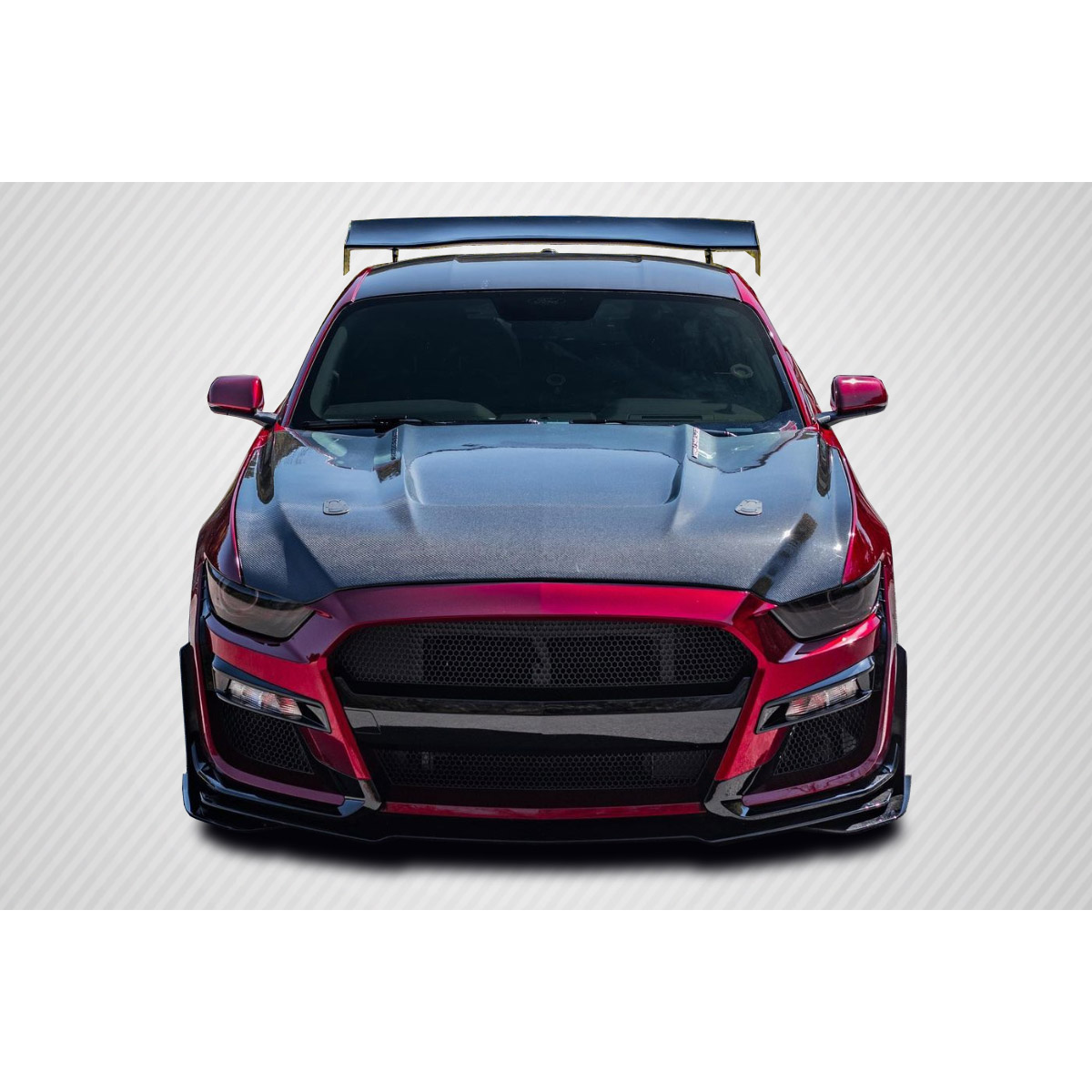 Modify your Ford Mustang 2015 with our Exterior/Hoods - Front angle view of a modified Mustang hood