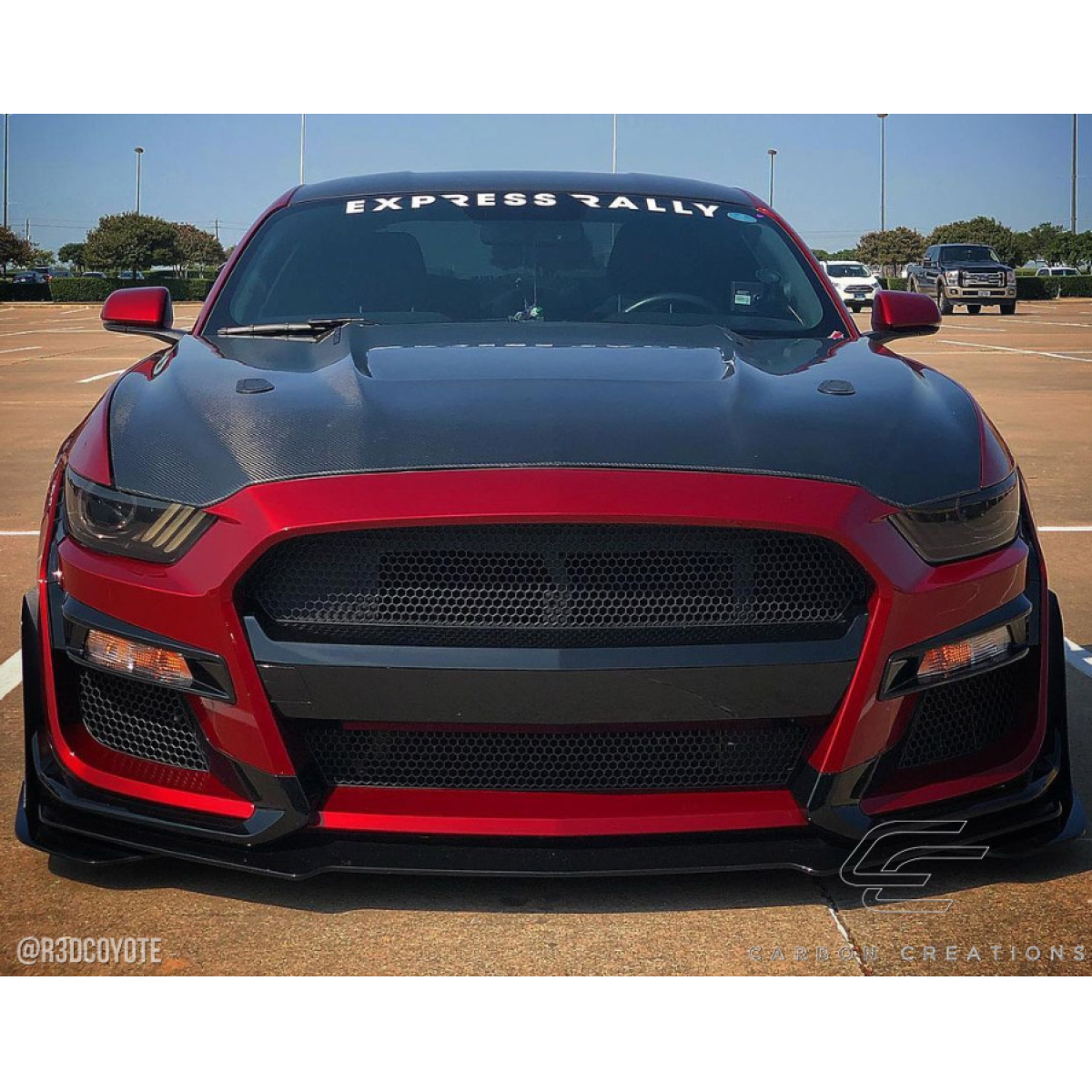 Modify your Ford Mustang 2015 with our Exterior/Hoods - Front view of vehicle from low angle