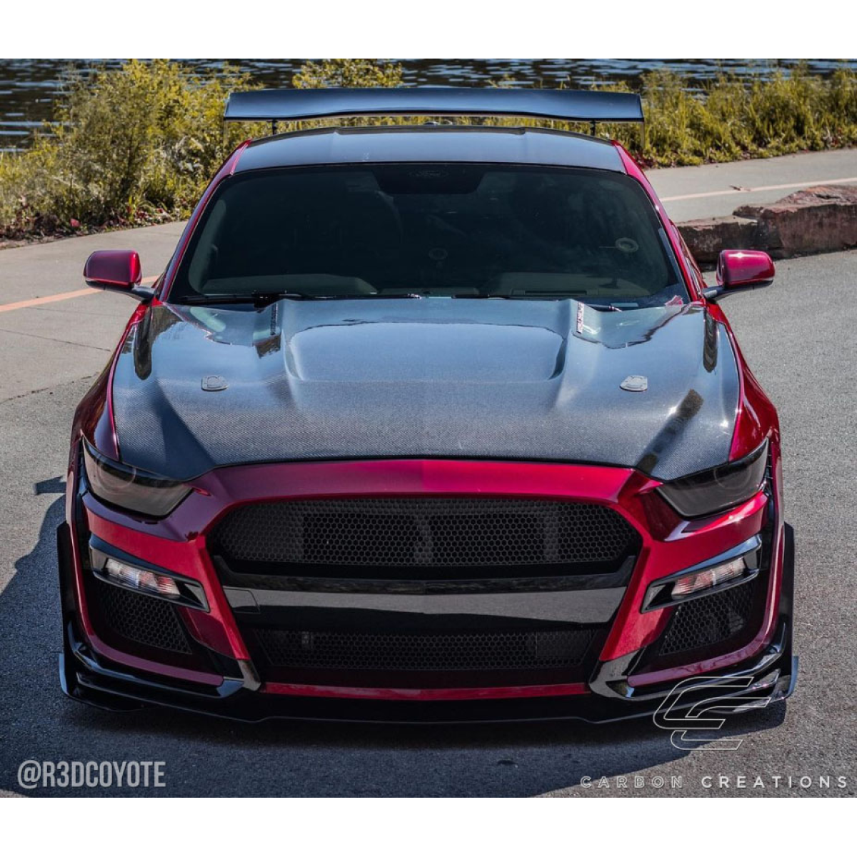 Modify your Ford Mustang 2015 with our Exterior/Hoods - Frontend view of the vehicle at eye level