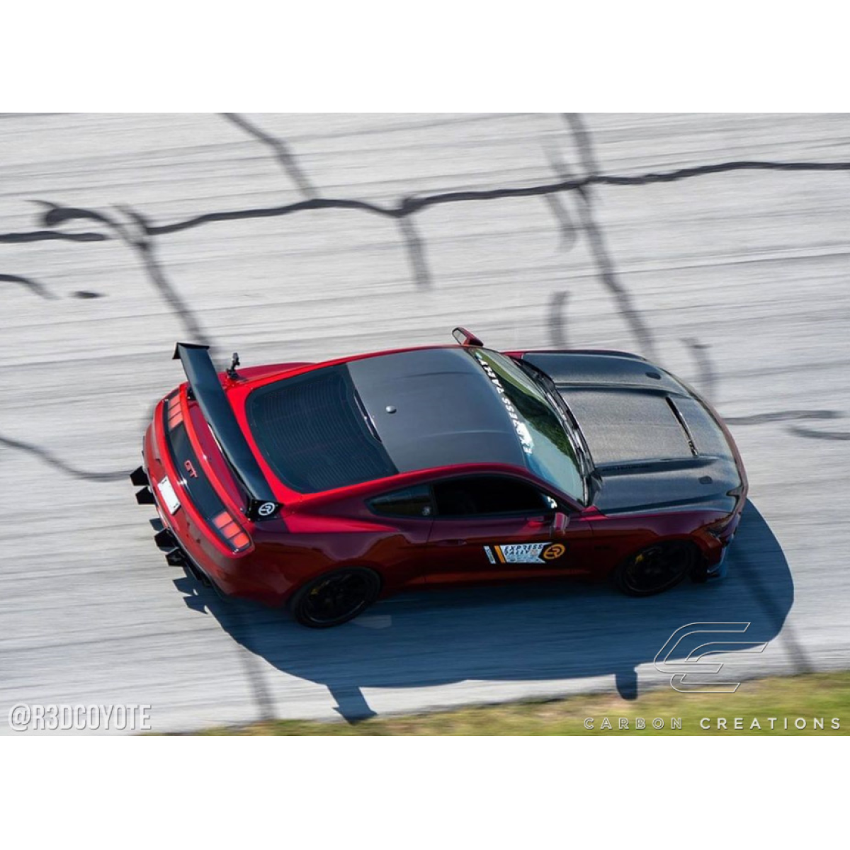 Modify your Ford Mustang 2015 with our Exterior/Hoods - Top down angled view of the vehicle