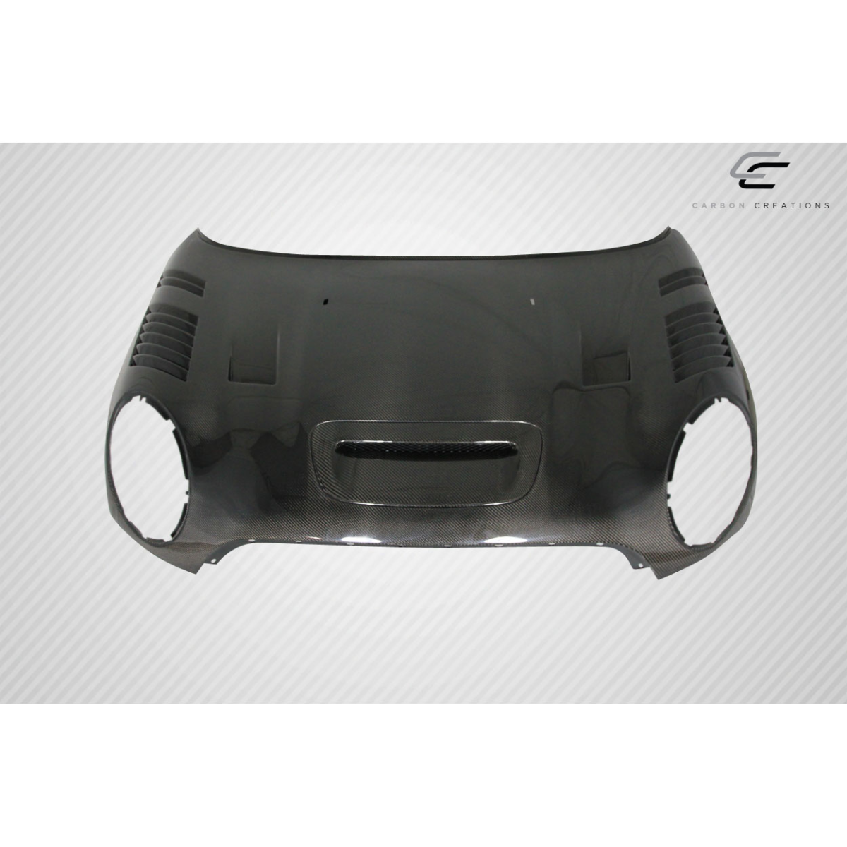 Modify your Mini Cooper 2007 with our Exterior/Hoods - Front view of carbon fiber hood part