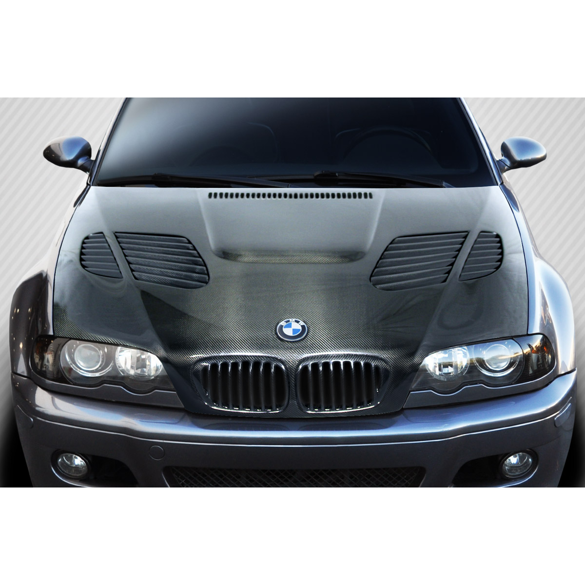 Modify your BMW 3-Series 1999 with our Exterior/Hoods - Front view of a carbon fiber hood for BMW 3 Series