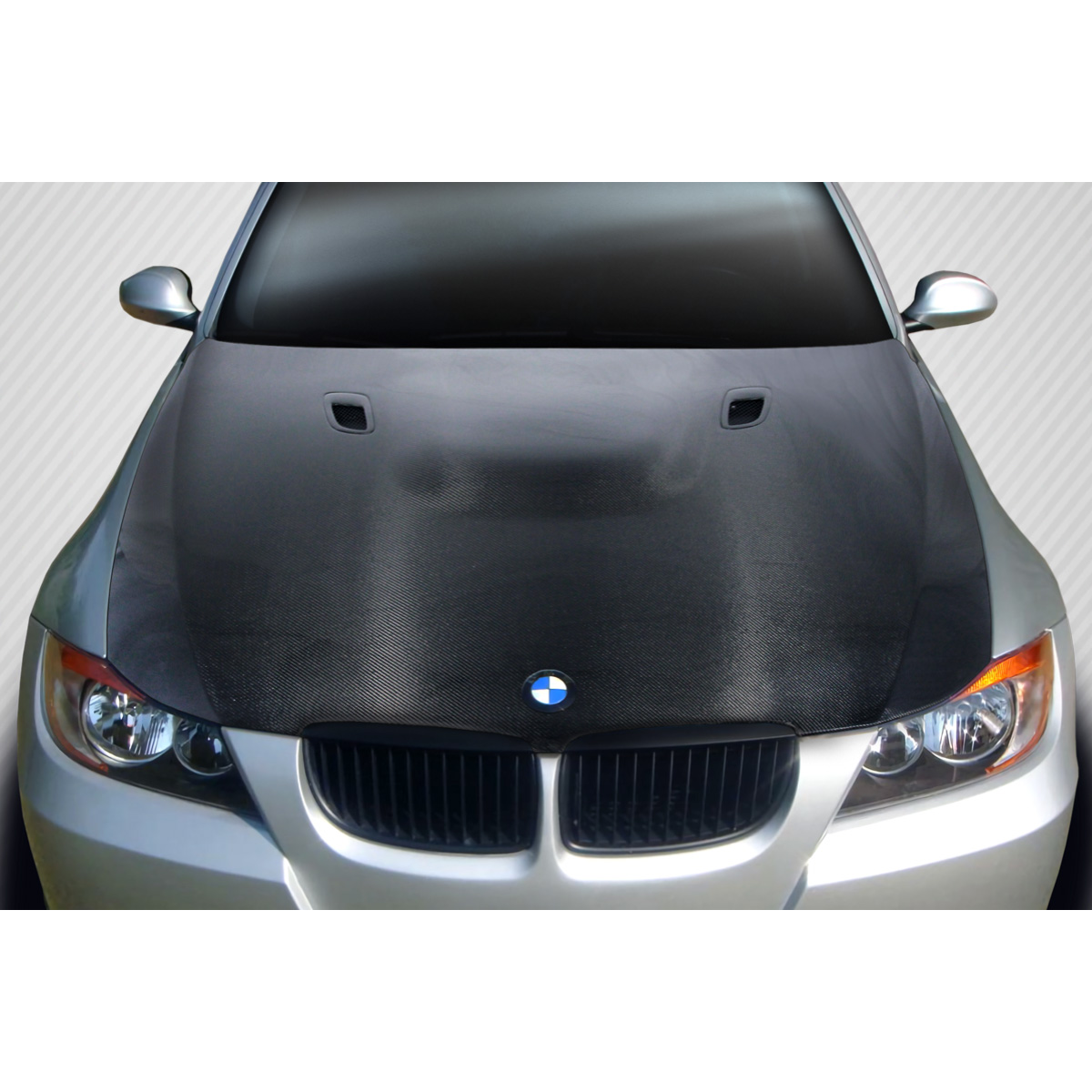Modify your BMW 3-Series 2006 with our Exterior/Hoods - Front view of a carbon fiber hood