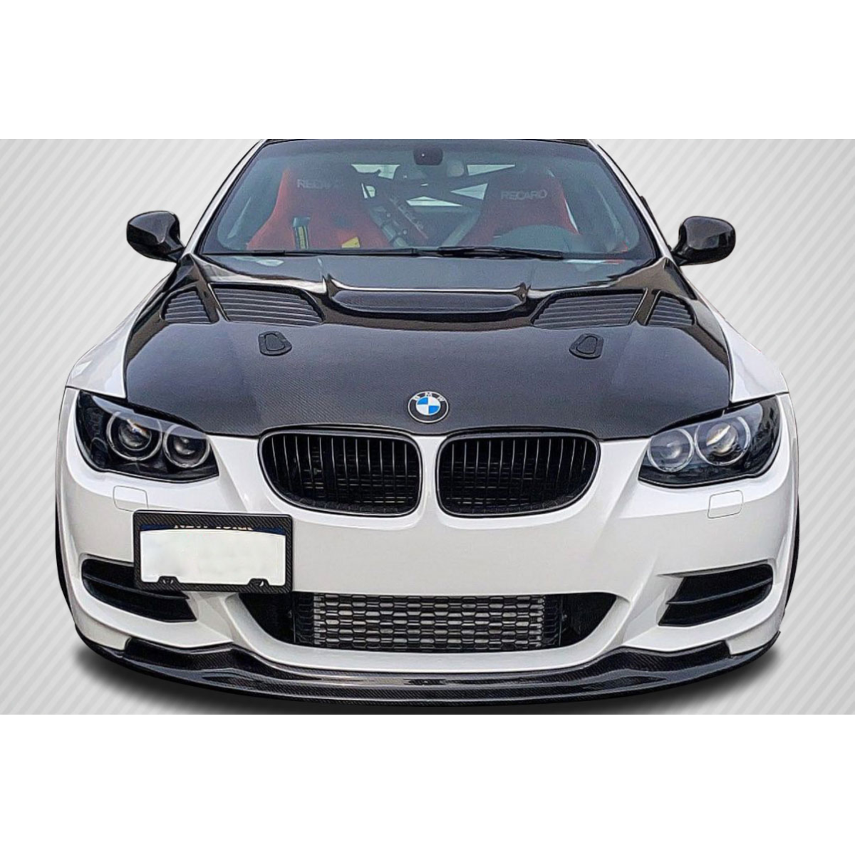 Modify your BMW M3 2008 with our Exterior/Hoods - Front view of a carbon fiber hood