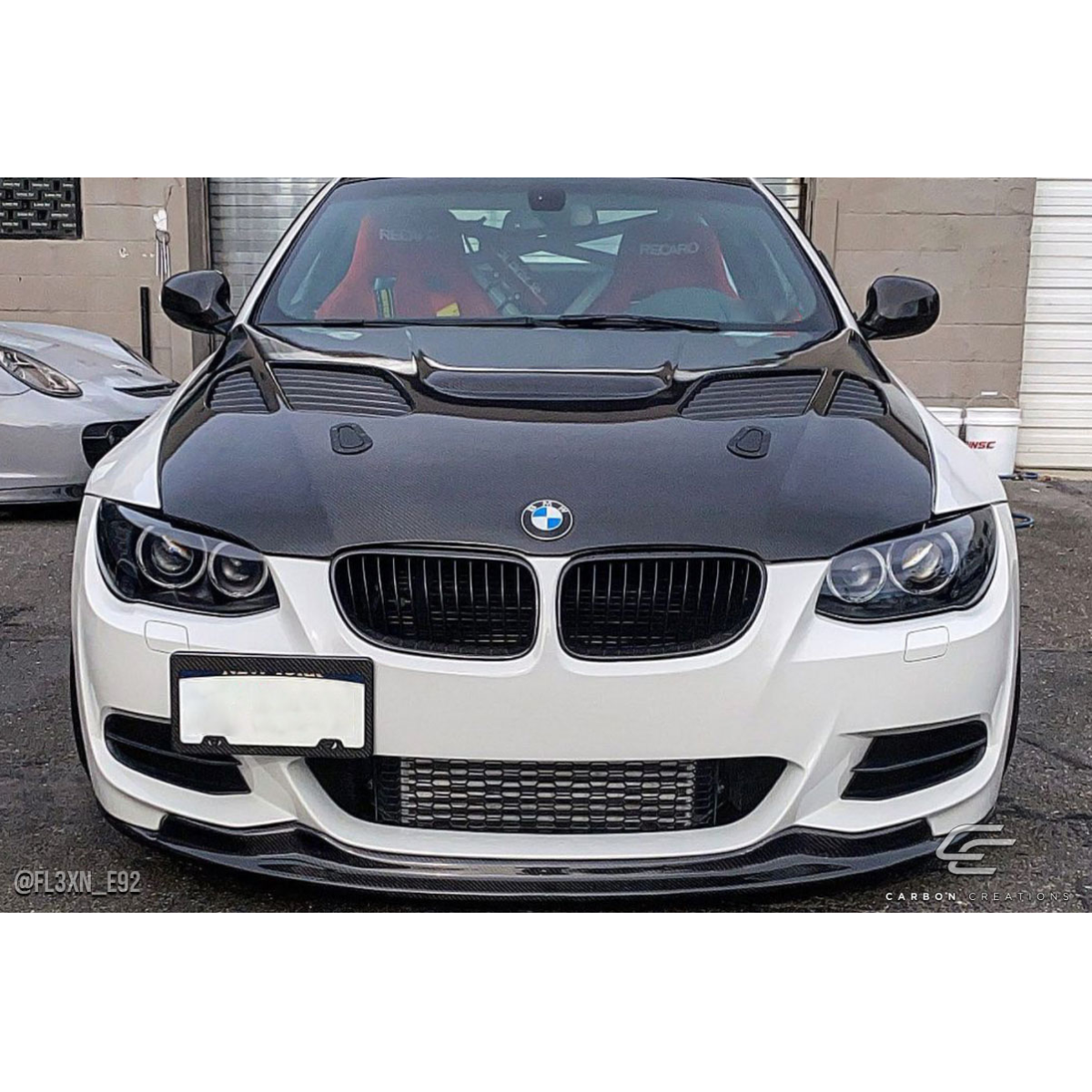 Modify your BMW M3 2008 with our Exterior/Hoods - Front view of BMW M3 with carbon fiber hood