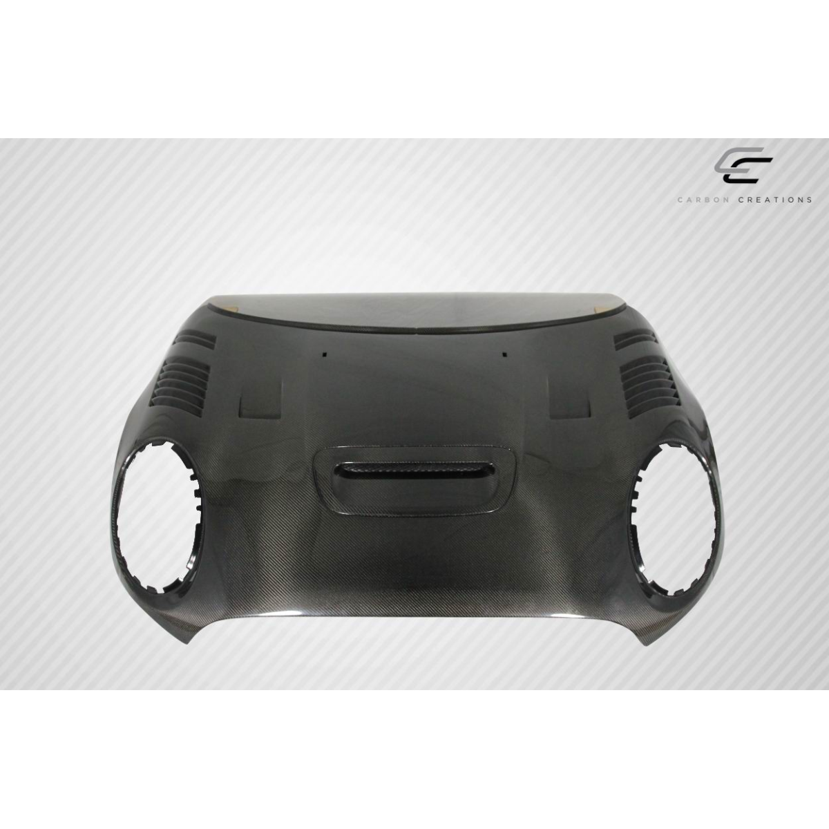 Modify your Mini Cooper 2014 with our Exterior/Hoods - Front view of carbon fiber hood at a straight angle