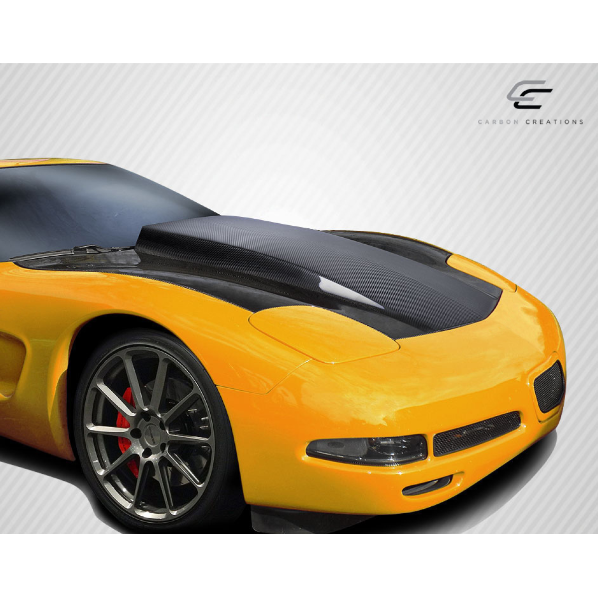 Modify your Chevrolet Corvette 1997 with our Exterior/Hoods - Front angle view of the hood part on Corvette