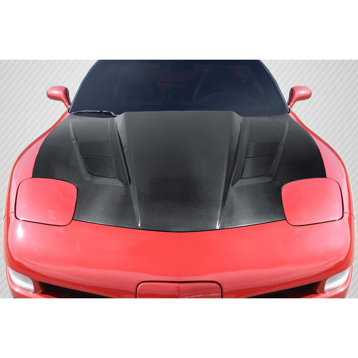 Modify your Chevrolet Corvette 1997 with our Exterior/Hoods - Top view of vehicle hood at shallow angle