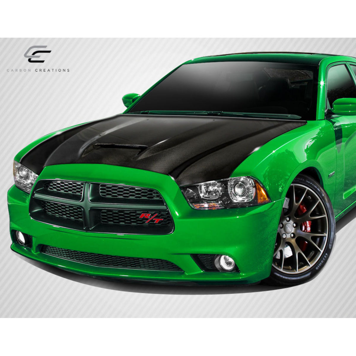 Modify your Dodge Charger 2011 with our Exterior/Hoods - Front three quarter view of the hood