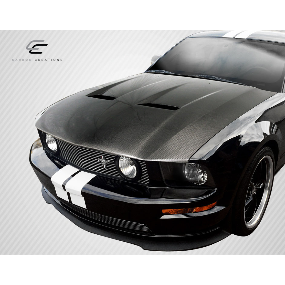 Modify your Ford Mustang 2005 with our Exterior/Hoods - Front angle view of vehicle hood