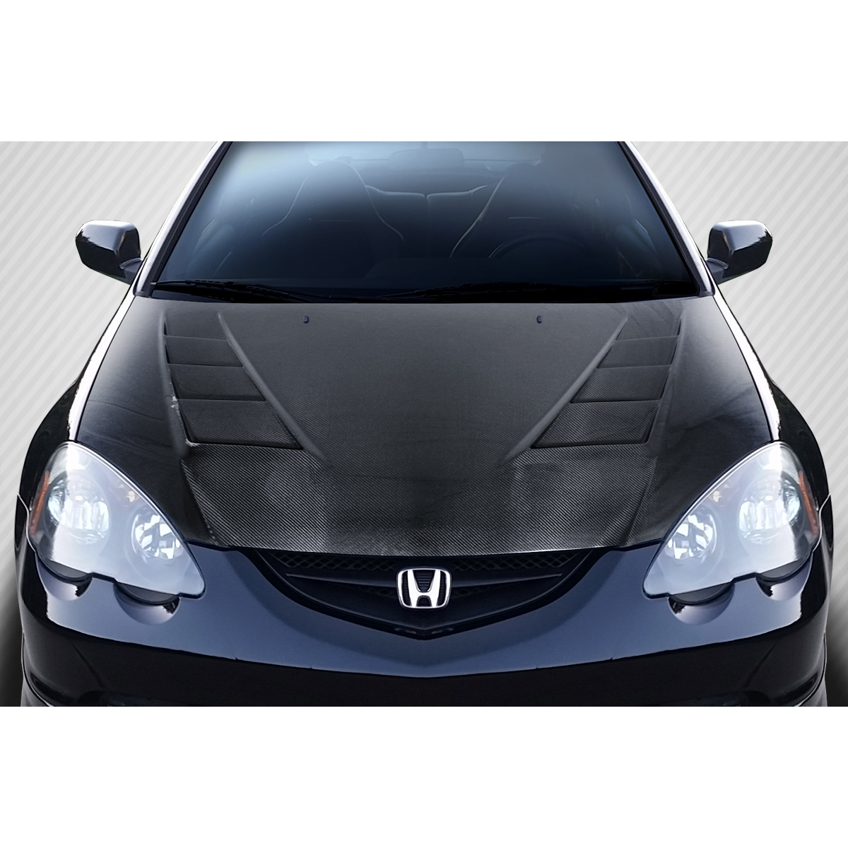 Modify your Acura RSX 2002 with our Exterior/Hoods - Front view of car hood at a straight angle