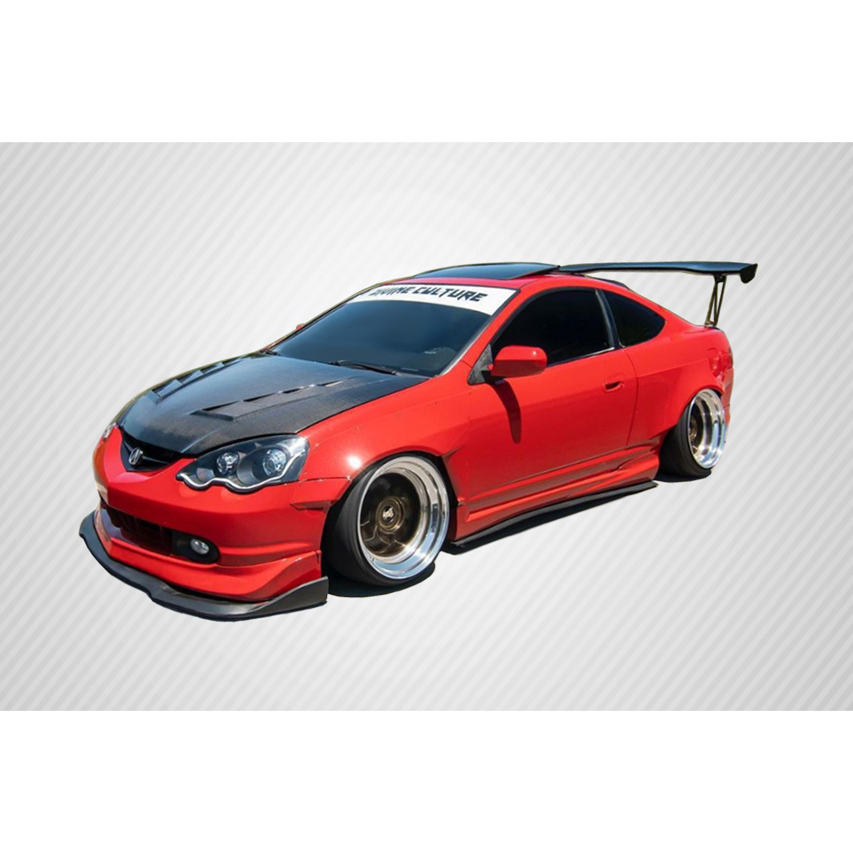 Modify your Acura RSX 2002 with our Exterior/Hoods - Image shows car from a slight front angle