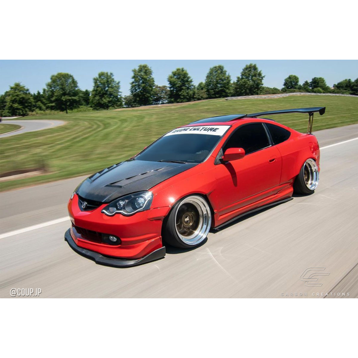 Modify your Acura RSX 2002 with our Exterior/Hoods - Vehicle seen from a low side angle