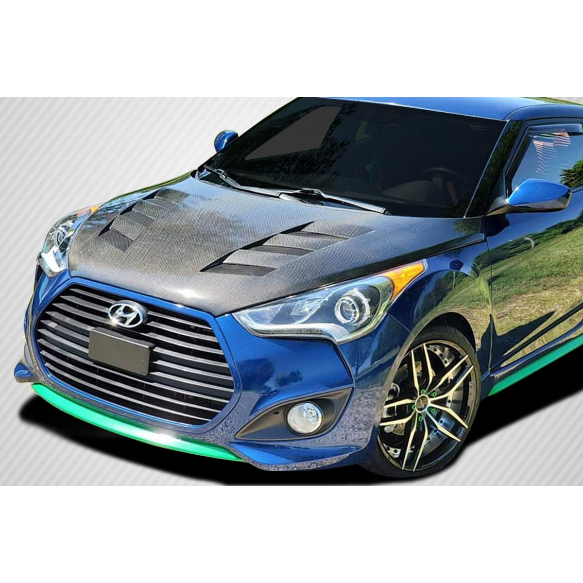 Modify your Hyundai Veloster 2012 with our Exterior/Hoods - Front view at a slight angle