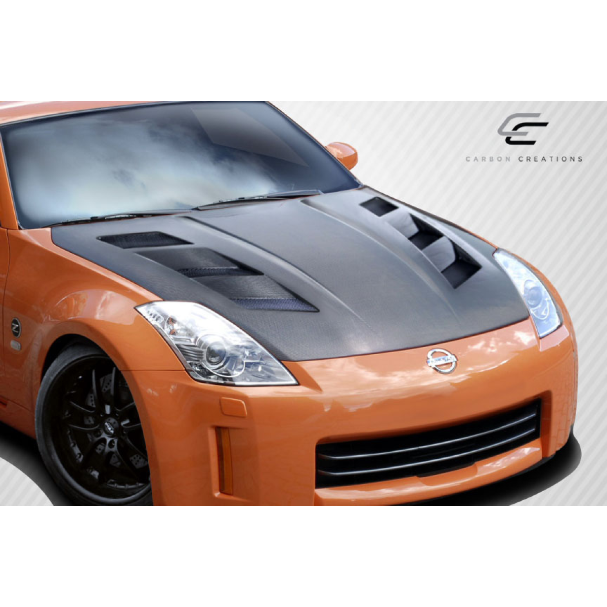 Modify your Nissan 350Z 2007 with our Exterior/Hoods - Top down view of carbon fiber hood