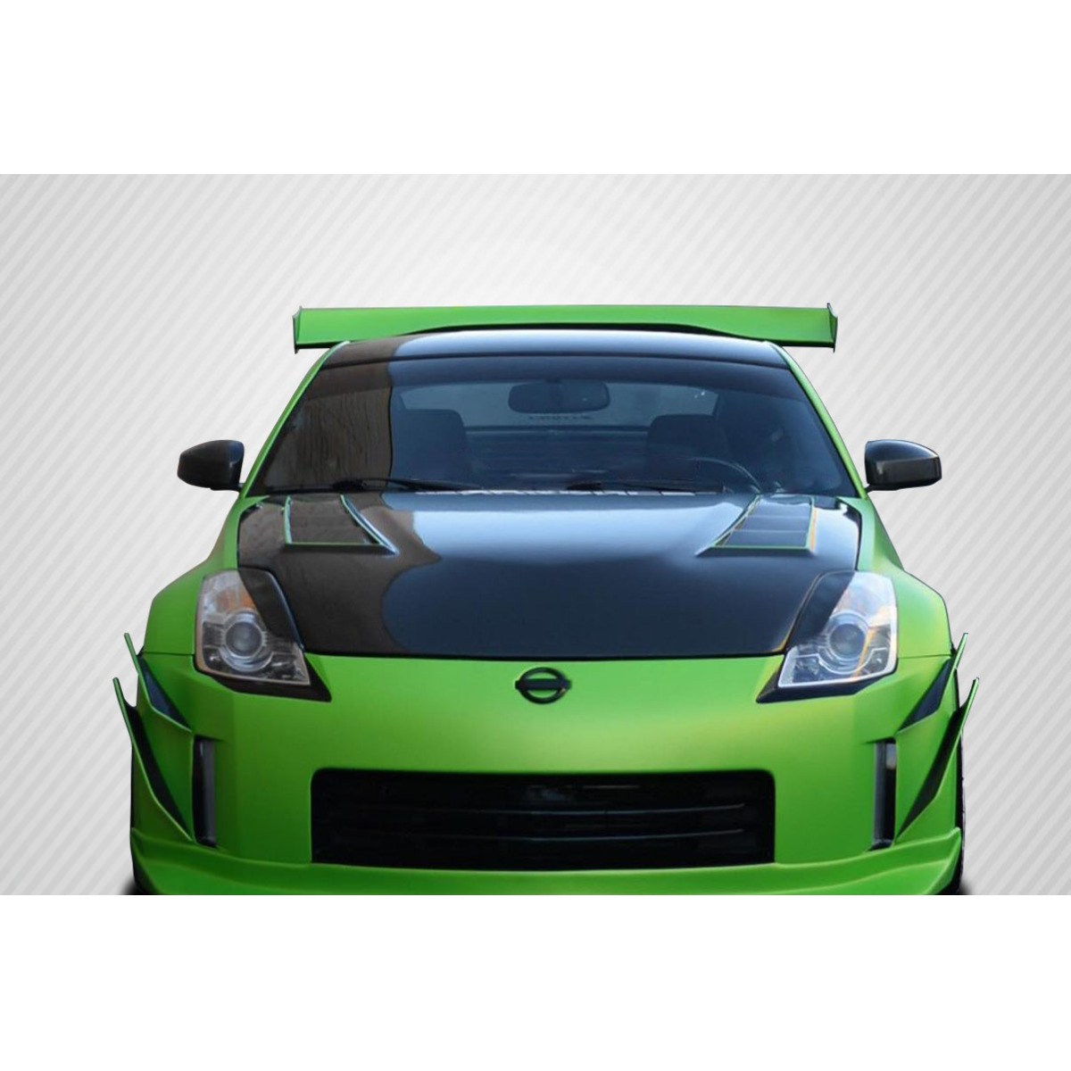 Modify your Nissan 350Z 2003 with our Exterior/Hoods - Front view of Nissan 350Z with carbon fiber hood