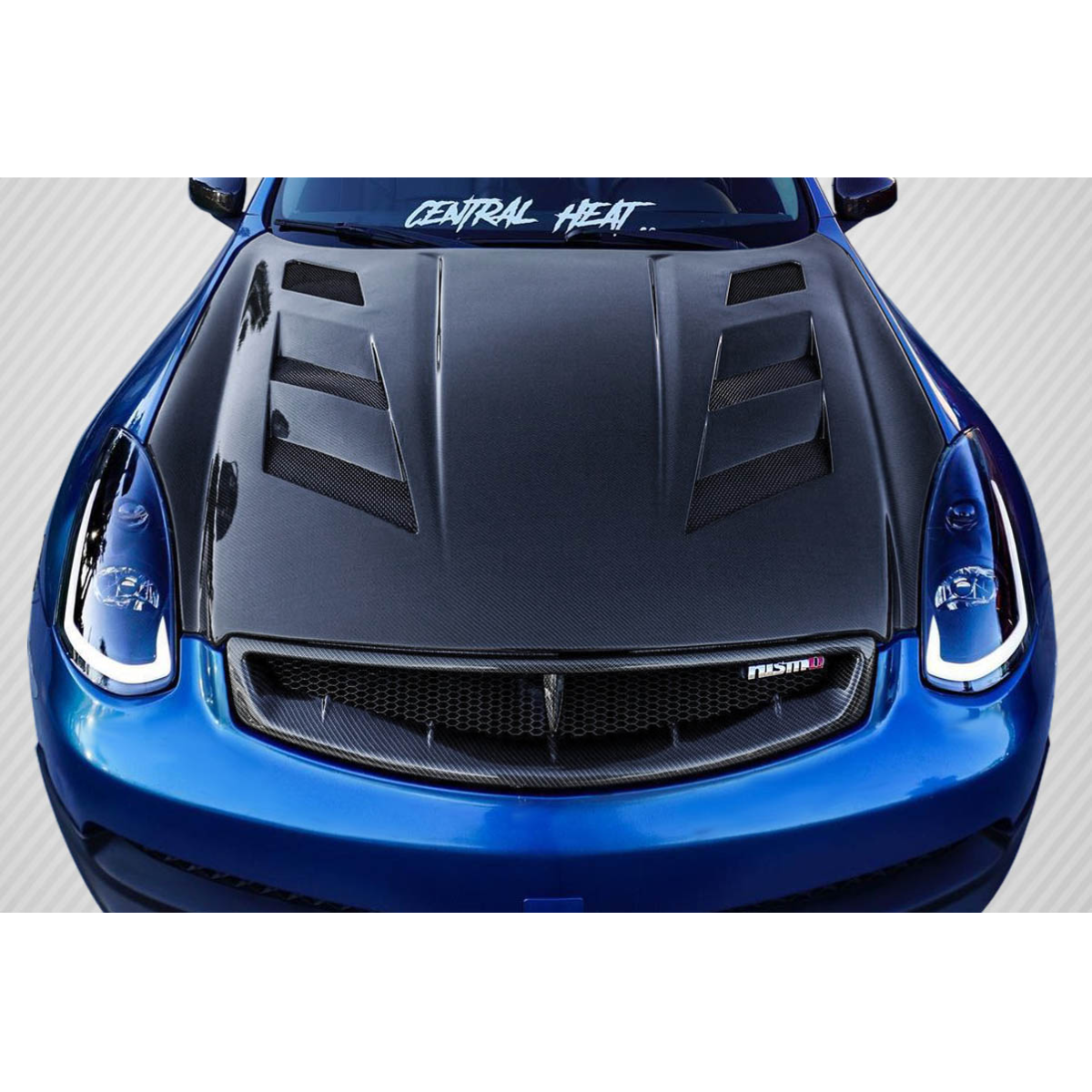 Modify your Infiniti G35 2003 with our Exterior/Hoods - Top view of car hood at overhead angle