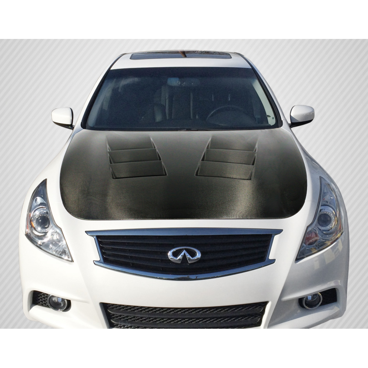 Modify your Infiniti G35 2007 with our Exterior/Hoods - Top view angled slightly forward of the vehicle