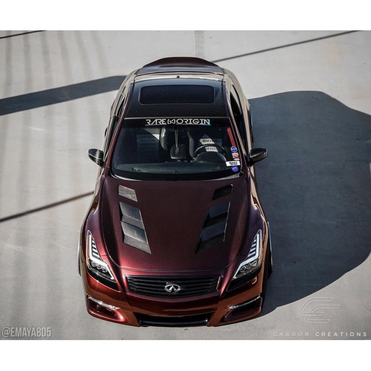 Modify your Infiniti G37 2008 with our Exterior/Hoods - Top down view of a modified Infiniti G37