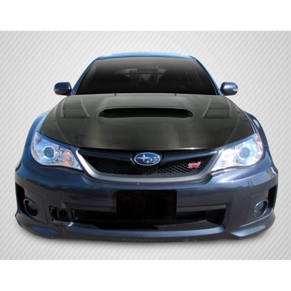 Modify your Subaru Impreza 2008 with our Exterior/Hoods - Front view of the vehicle at a straight angle