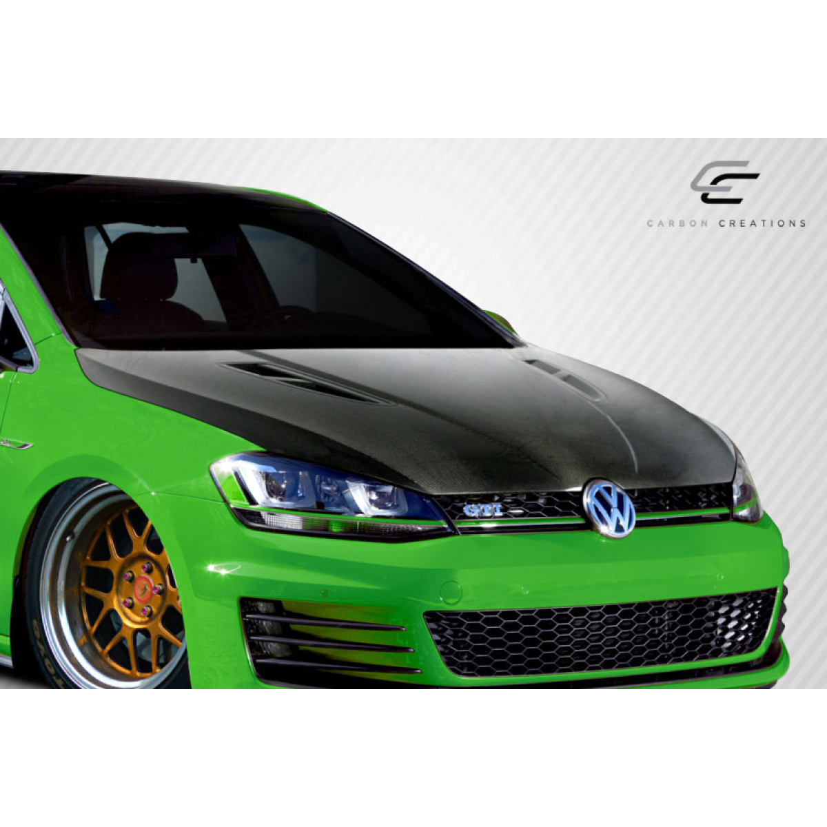 Modify your Volkswagen Golf 2015 with our Exterior/Hoods - Front view of car hood at slight angle