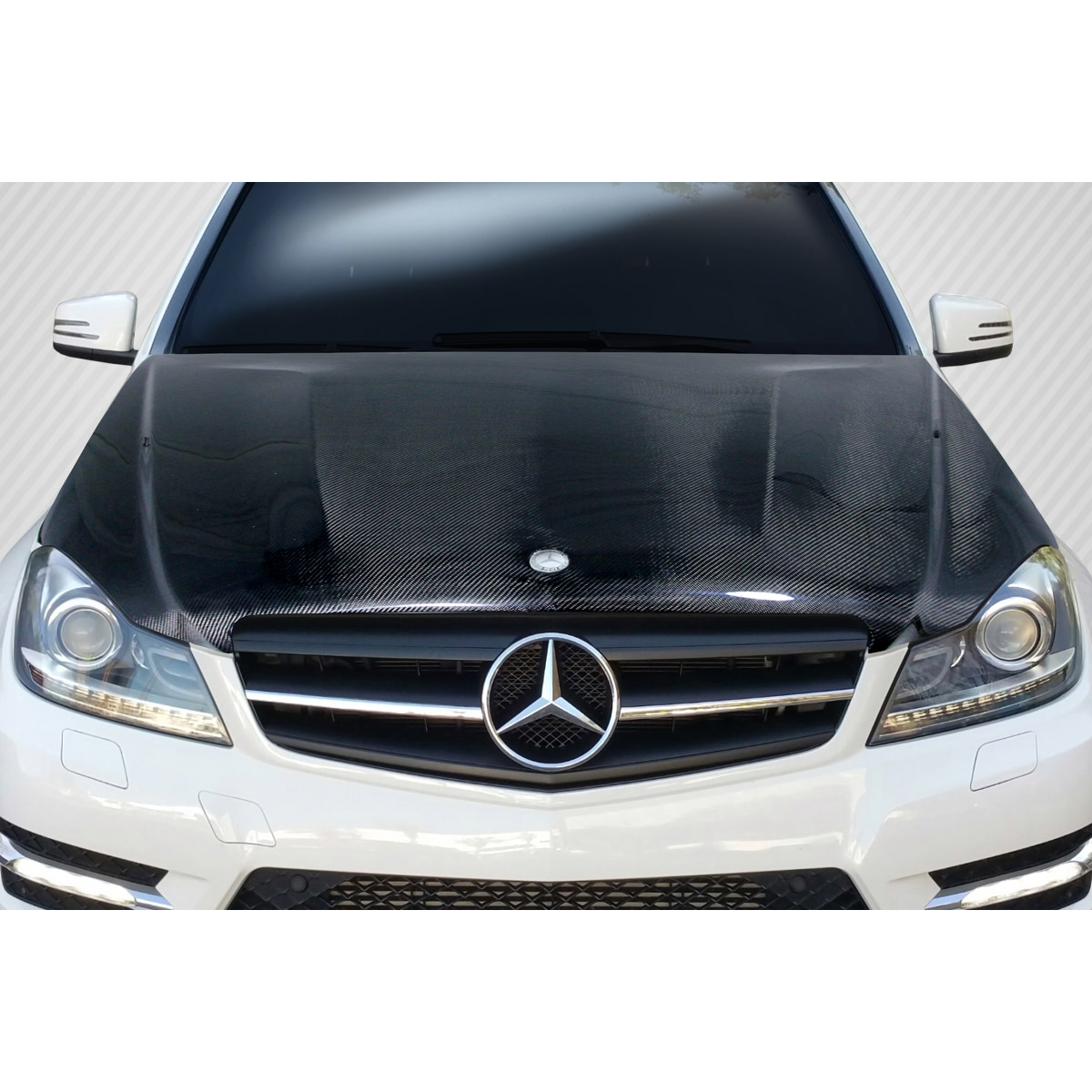 Modify your Mercedes-Benz C300 2012 with our Exterior/Hoods - Top down view of vehicle hood with carbon fiber finish