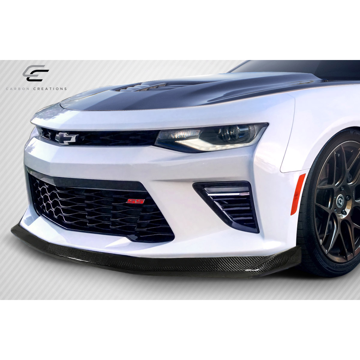 Modify your Chevrolet Camaro 2016 with our Exterior/Complete Body Kits - Front view angle of the car showing lip detail