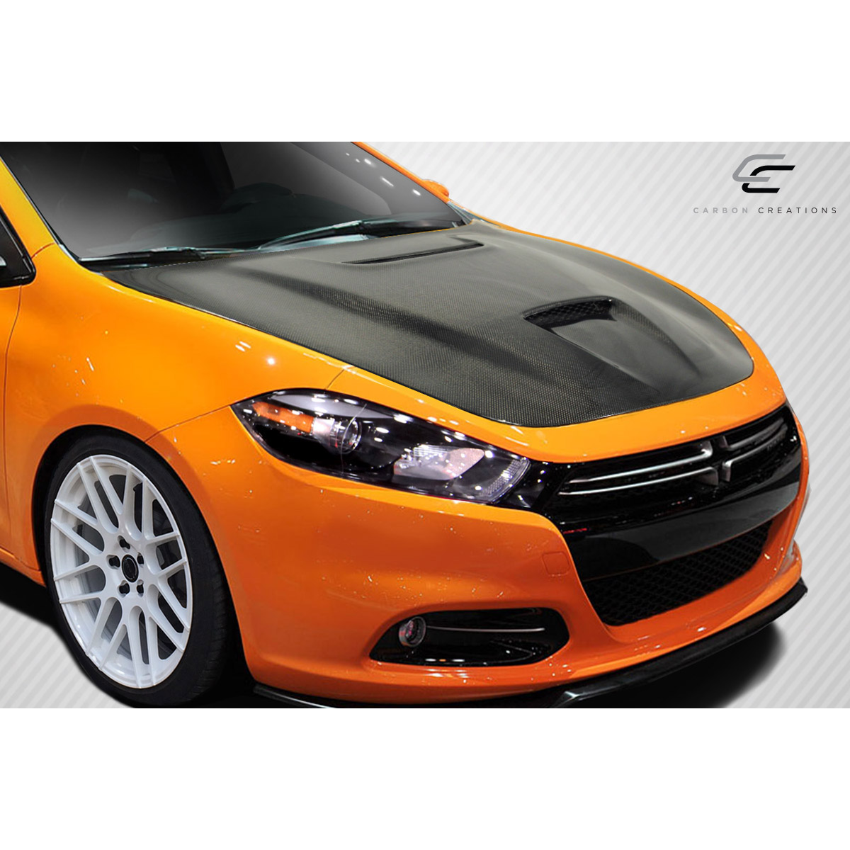 Modify your Dodge Dart 2013 with our Exterior/Hoods - Front angled view of hood and part detailing