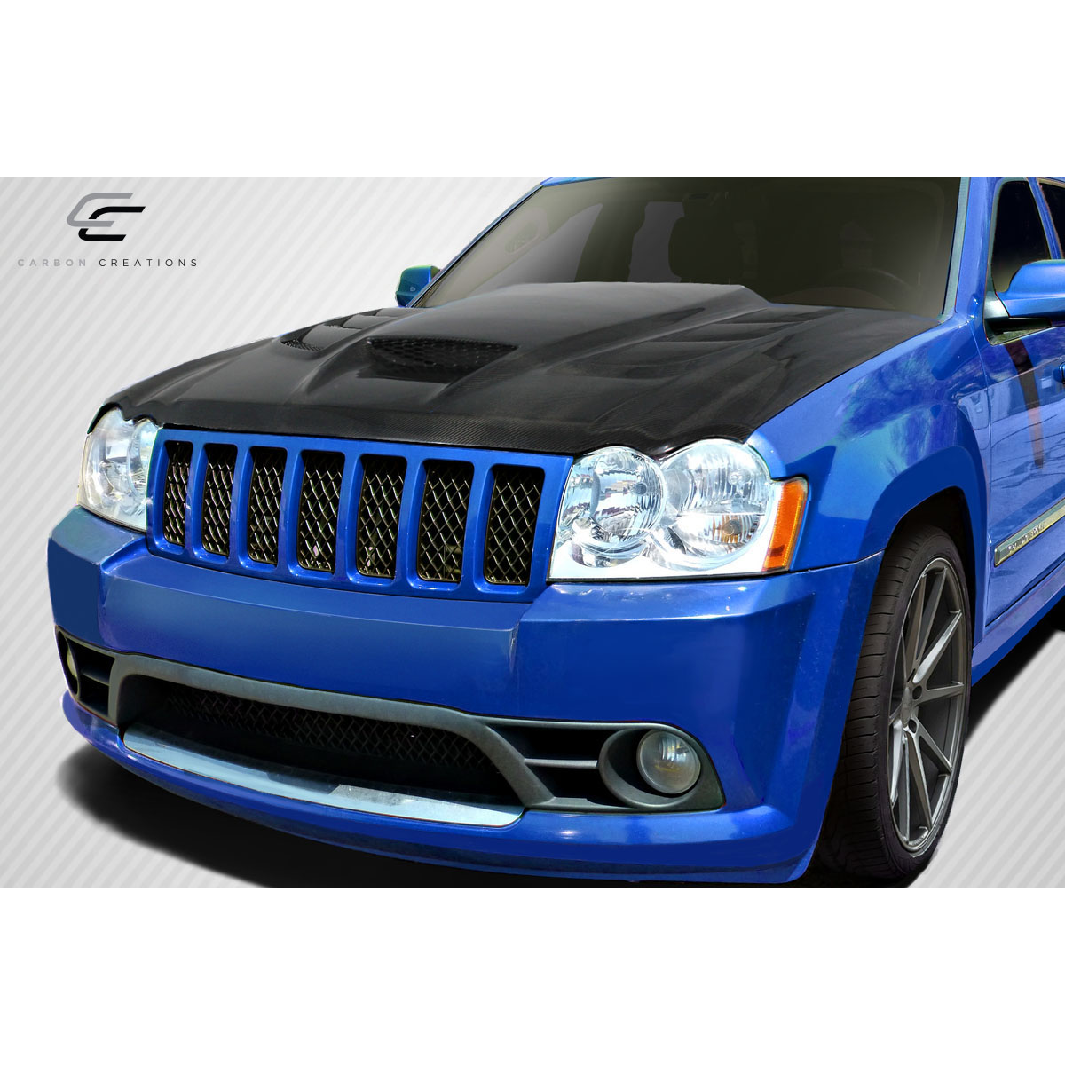 Modify your Jeep Cherokee 2005 with our Exterior/Hoods - Front view angle of Jeep Grand Cherokee hood