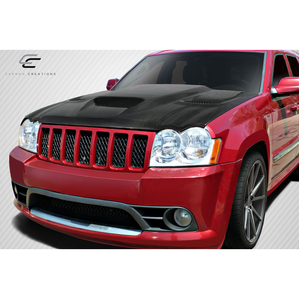 Modify your Jeep Cherokee 2005 with our Exterior/Hoods - Frontal angle view of the vehicle hood