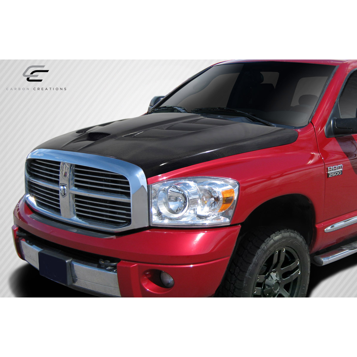 Modify your Dodge Ram 2002 with our Exterior/Hoods - Front three quarter angle view of the hood